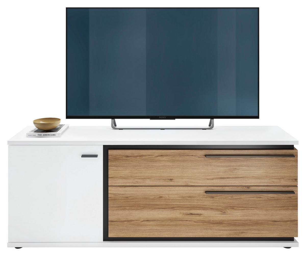 Comodă TV SALINAS - alb/culoare lemn stejar, Trend, material pe bază de lemn (152,7/57,9/40cm) - Modern Living