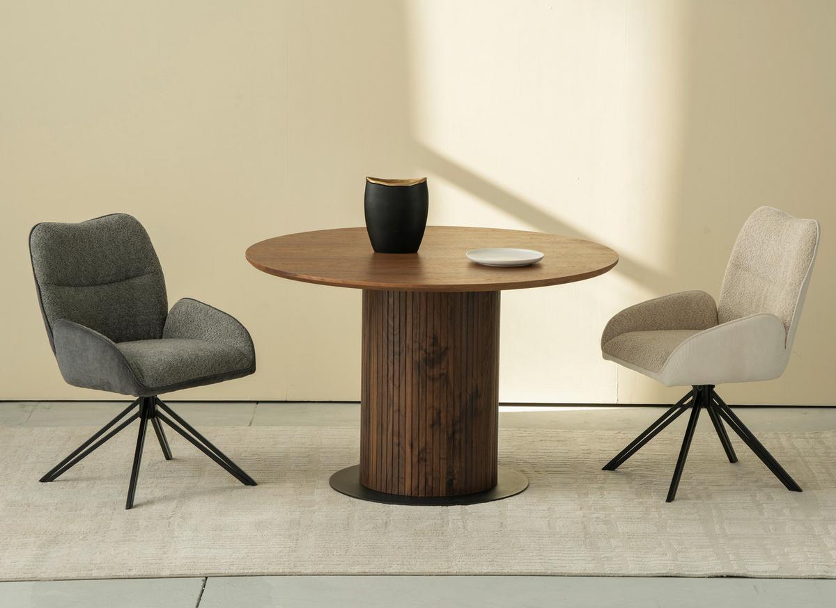 Jedilna Miza Jamie, Barva Oreha, Ø 120cm - barva oreha/črna, Trendi, kovina/leseni material (120/120/75cm) - MID.YOU