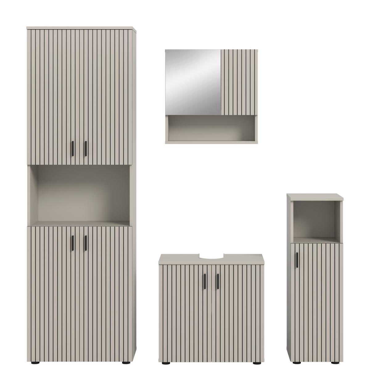 Badezimmer Mone Kaschmir 4-teilig - Kaschmir/Schwarz, Trend, Glas/Holzwerkstoff (150cm) - MID.YOU