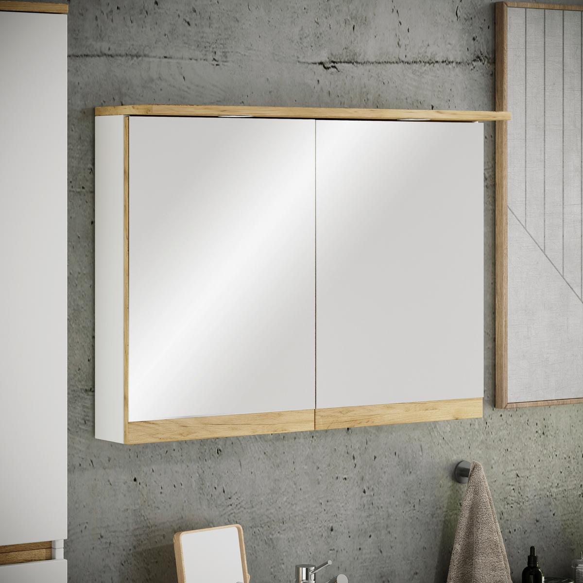 Spiegelschrank Cosila - Honigeiche/Weiss, Trend, Glas/Holzwerkstoff (80/59/23cm) - MID.YOU
