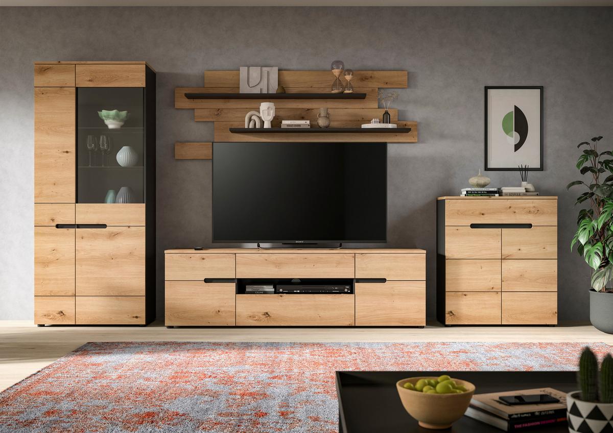 Dnevni Regal Canu, Siva, Barva Hrasta, 4-Delni - črna/hrast artisan, Design, umetna masa/leseni material (375/190/44cm) - Livetastic