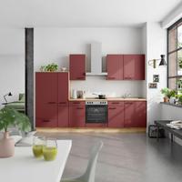 Küchenblock Easytouch Low m. Geräten Dunkelrot - Eichefarben/Schwarz, MODERN, Holzwerkstoff/Metall (300cm) - Nobilia