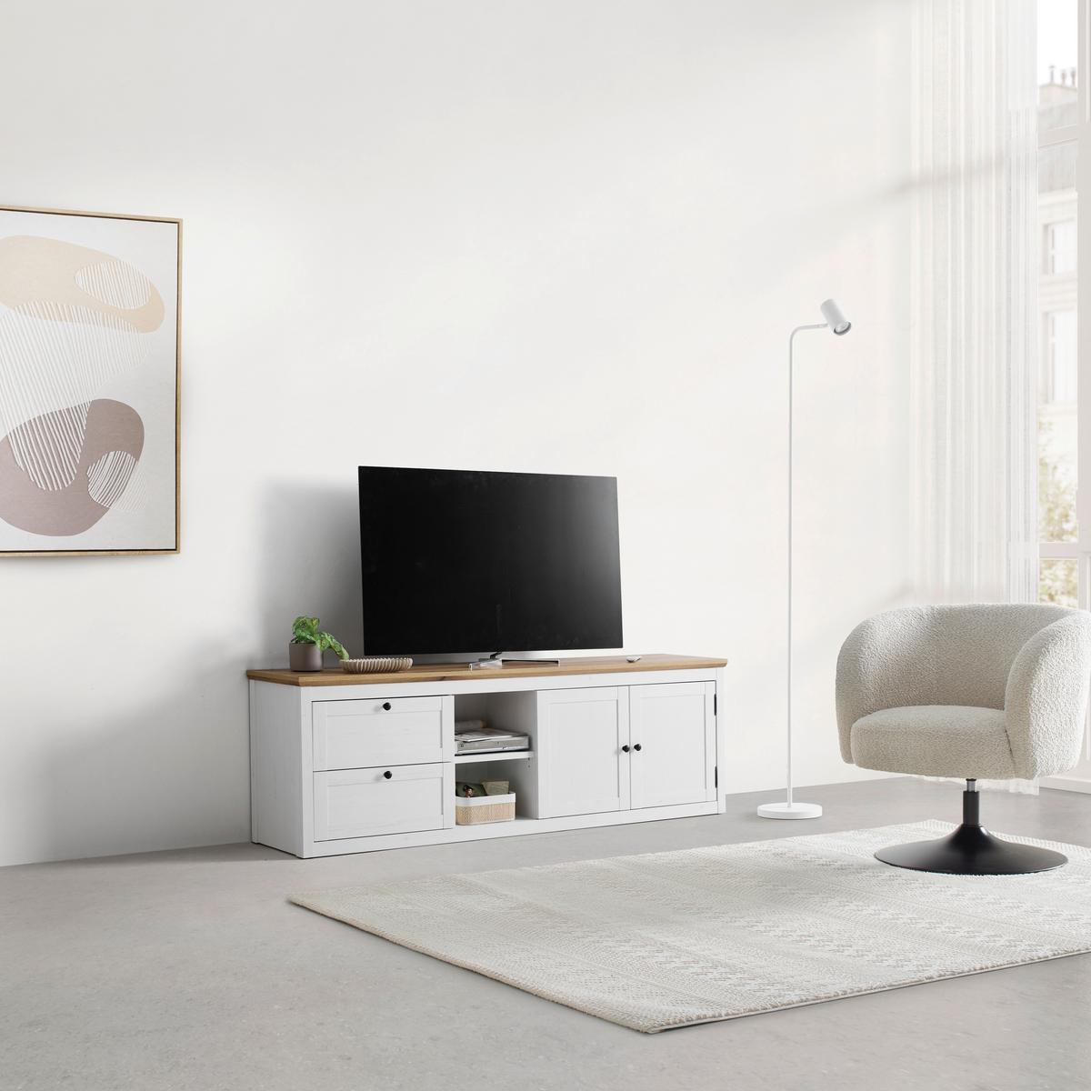 TV-Element Korsika Eichefarben/Weiß - Eichefarben/Schwarz, ROMANTIK / LANDHAUS, Holzwerkstoff/Metall (185/61,4/43cm) - Mömax