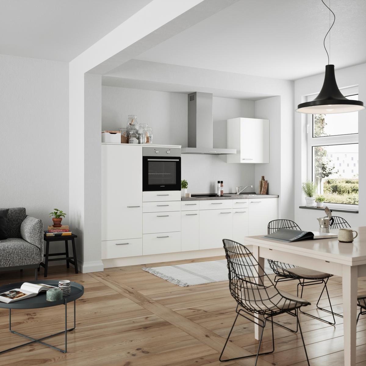 Küchenblock Touch Low m. Geräten Weiß - Schieferfarben/Edelstahlfarben, MODERN, Holzwerkstoff/Metall (300cm) - Nobilia