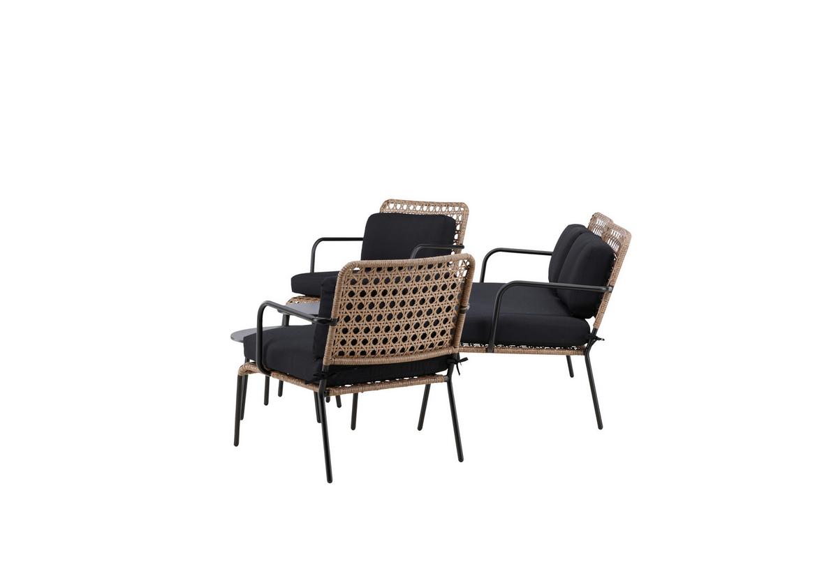 Loungegarnitur Paola 5-tlg. Rattan geflecht - Dunkelgrau/Schwarz, KONVENTIONELL, Naturmaterialien/Holz - Gardenson