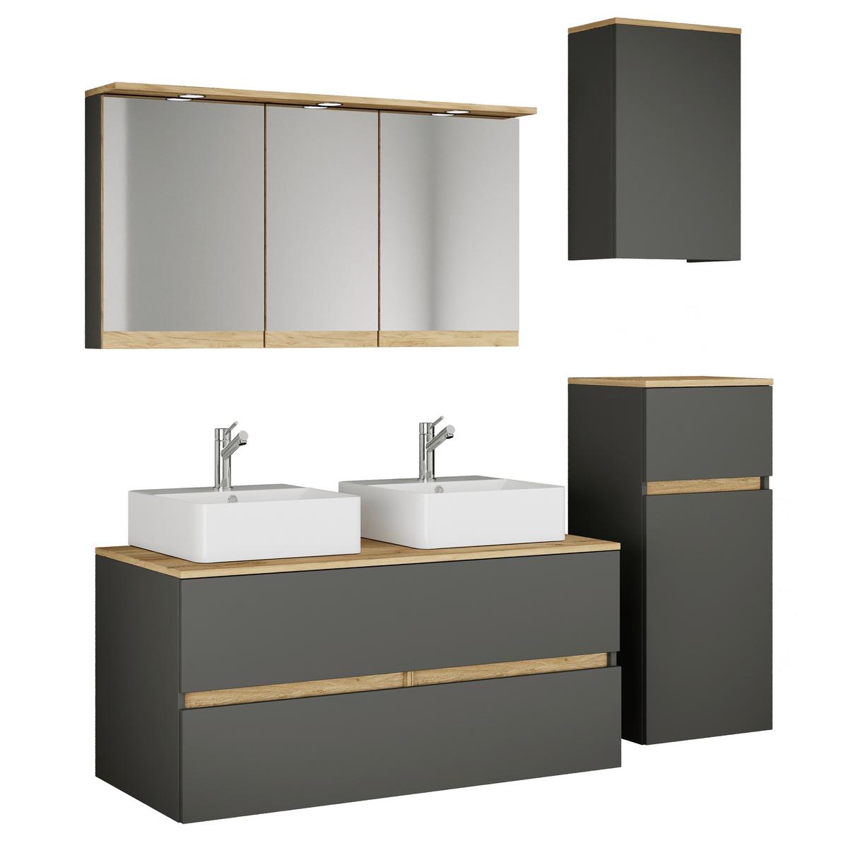 Badezimmer Cosila - Honigeiche/Weiss, Trend, Keramik/Holzwerkstoff (151cm) - MID.YOU