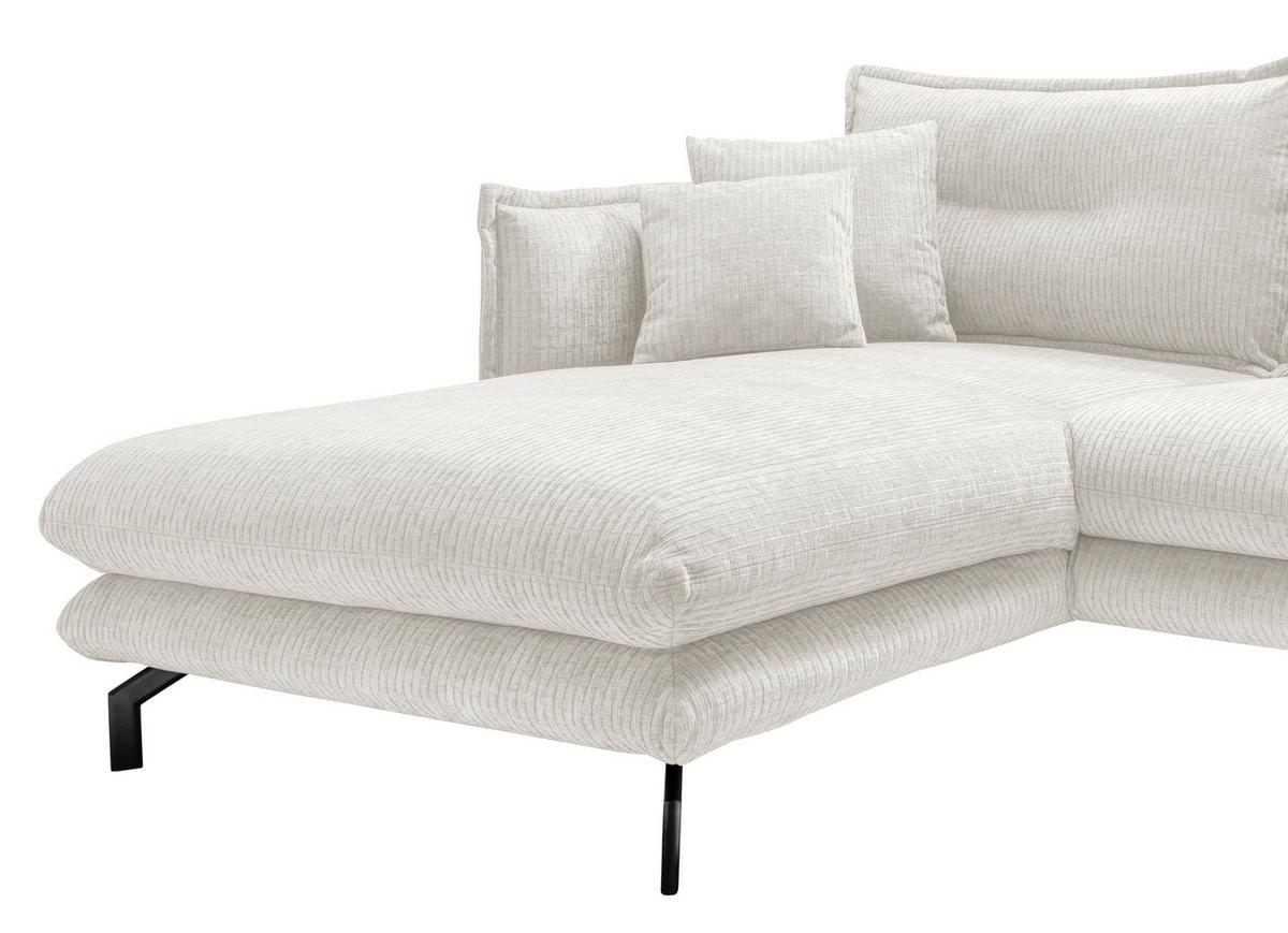Ecksofa Lava Weiß Velours - Creme/Schwarz, Design, Textil/Metall (180/255cm) - Livetastic