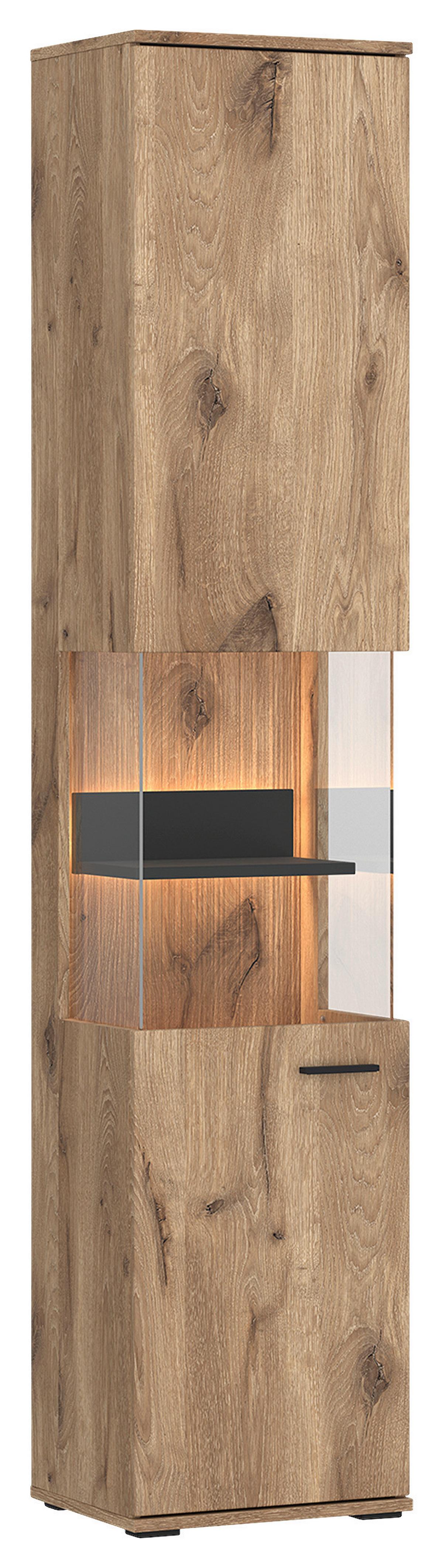 VITRINĂ PARDOO - culoare lemn stejar/antracit, Trend, sticlă/material pe bază de lemn (40/197/37cm) - Modern Living