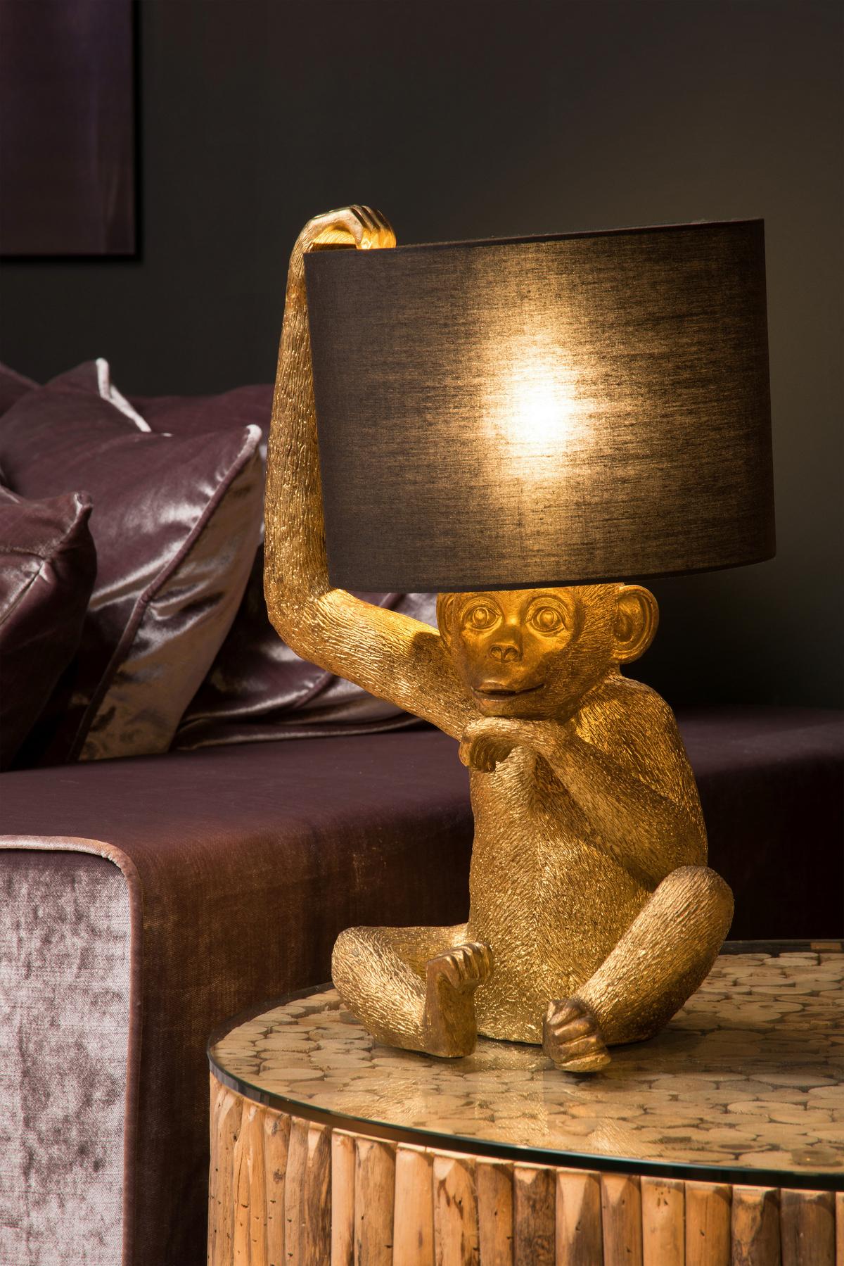 Tischleuchte 10502/81/30 Extravaganza Chimp - Goldfarben/Schwarz, Trend, Kunststoff/Textil (30/30/45cm) - Lucide