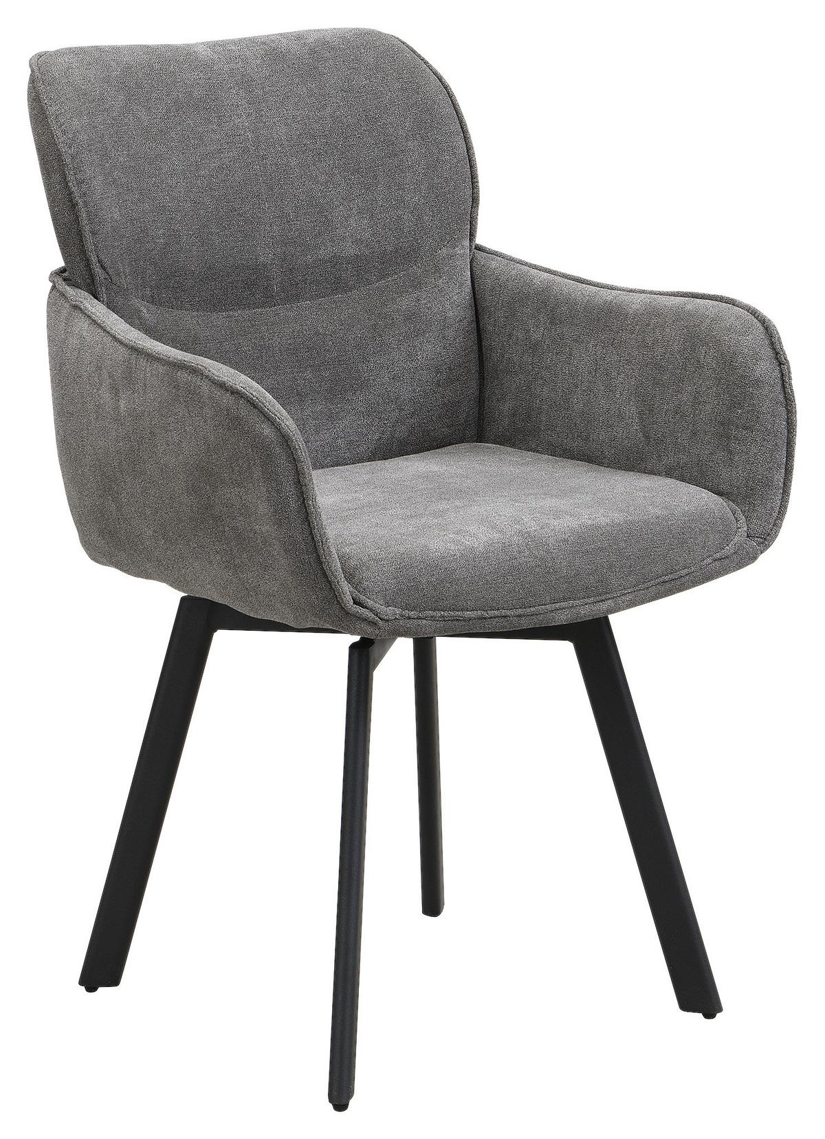 STUHL-SET RICO - Dunkelgrau/Schwarz, MODERN, Textil/Metall (61/90/63cm) - MID.YOU