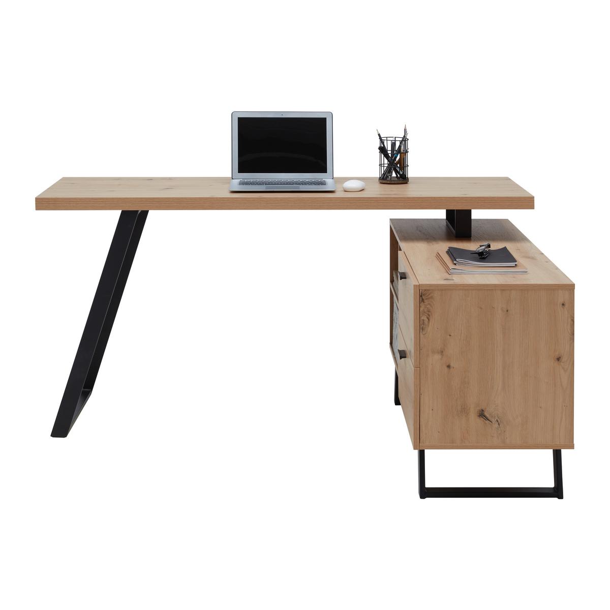 Eckschreibtisch Carmelo II in Schwarz/Eichefarben - Eichefarben/Schwarz, MODERN, Holzwerkstoff/Metall (150/75/120cm) - Mömax