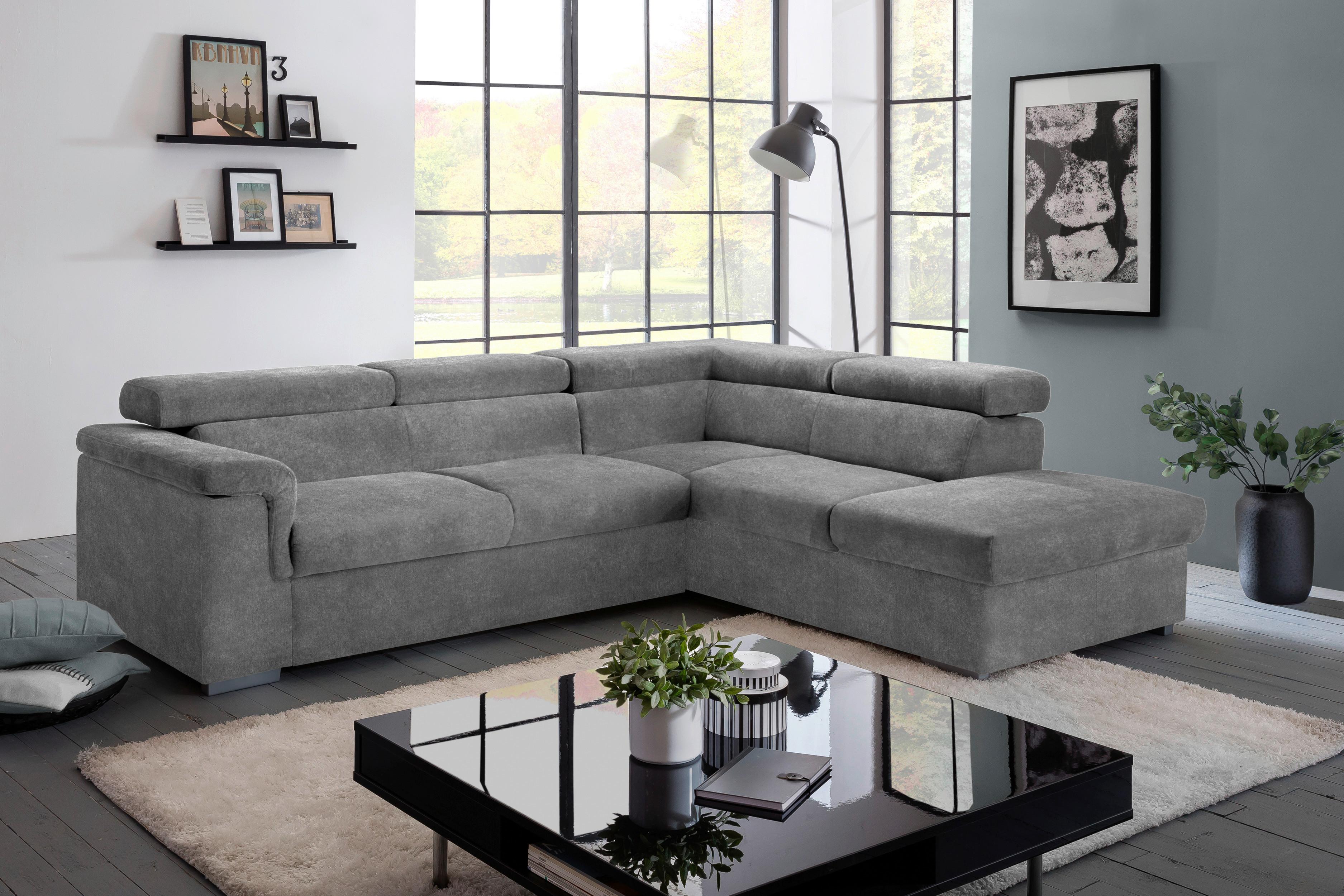 Wohnlandschaft Milla Grau ca. 252x217 cm - Grau, Basics, Holz/Textil (252/217cm) - MID.YOU
