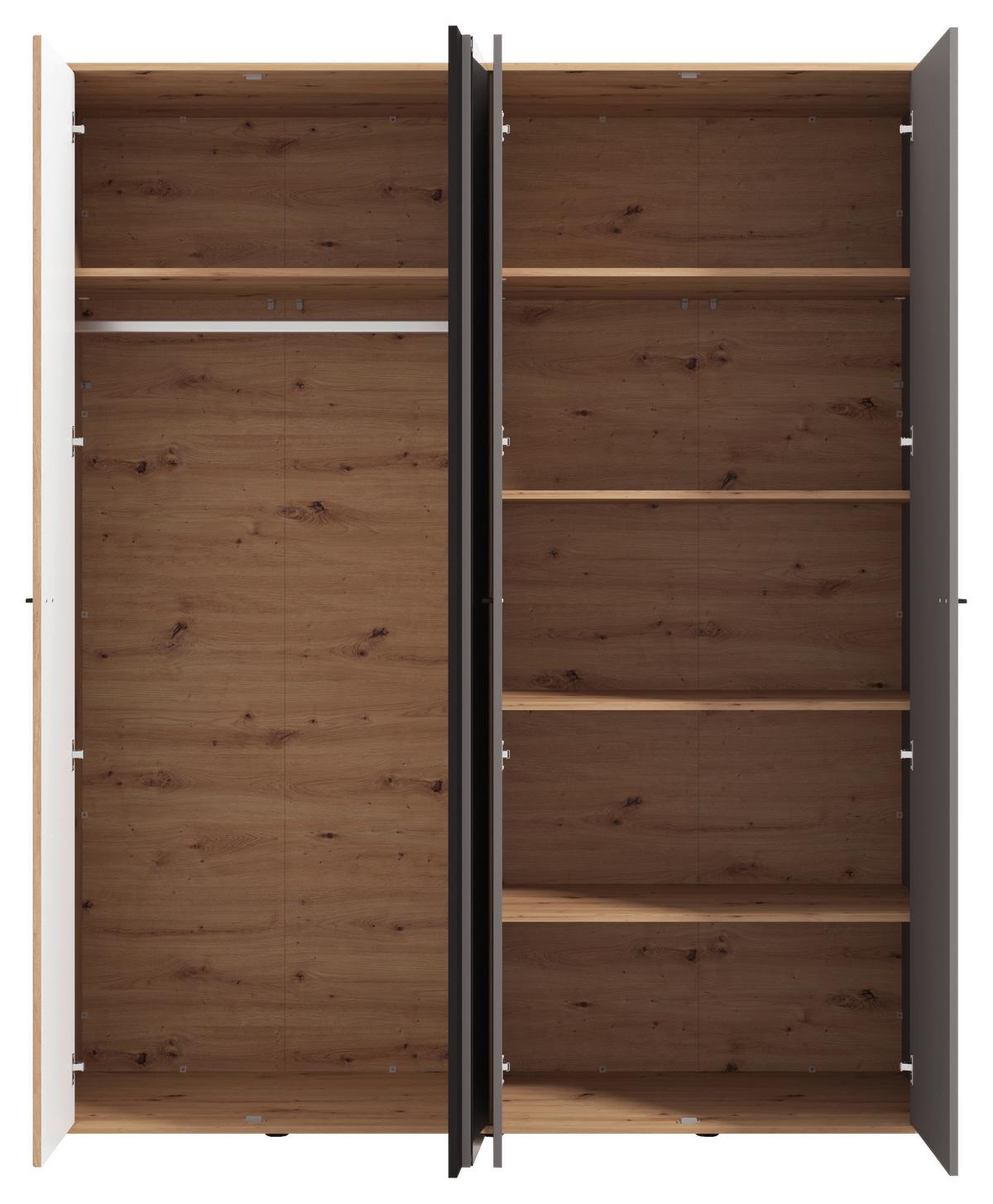 Ruhásszekrény Sinop - grafitszürke/fekete, Modern, faalapú anyag/üveg (179,5/210,5/56cm)