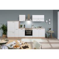 Küchenzeile Economy o. Geräte Eiche Dekor/Weiß B: ca. 300 cm - Edelstahlfarben/Eichefarben, Basics, Holzwerkstoff/Metall (300cm) - Respekta