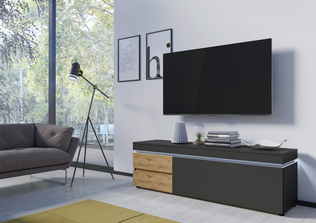 Tv-komoda Luci - siva/hrast Artisan, Trend, drvni materijal/plastika (180,5/56,7/48cm) - Modern Living