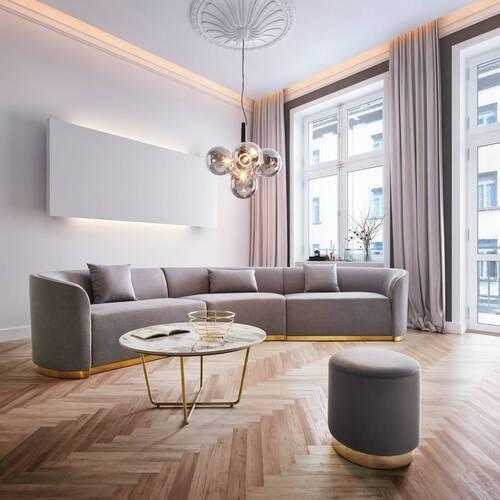 DUŻY NAROŻNIK PIA - kolor złoty/szary, Modern, metal/drewno (362/75/88cm) - Bessagi Home