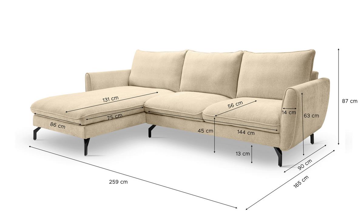 Ecksofa Toronto Beige - Beige/Schwarz, Basics, Holz/Textil (165/259cm) - MID.YOU