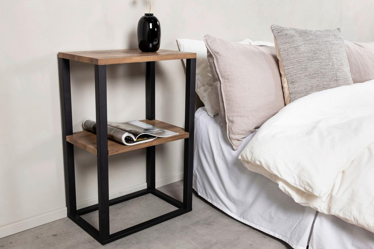 NACHTTISCH RISE - Schwarz/Braun, Design, Holzwerkstoff/Metall (30/70/45cm) - Livetastic