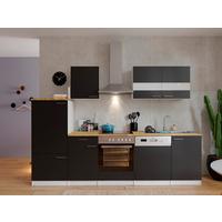 Küchenzeile Economy m. Geräten Schwarz/Nussbaum B: ca. 280 cm - Edelstahlfarben/Nussbaumfarben, Basics, Holzwerkstoff/Metall (280cm) - Respekta