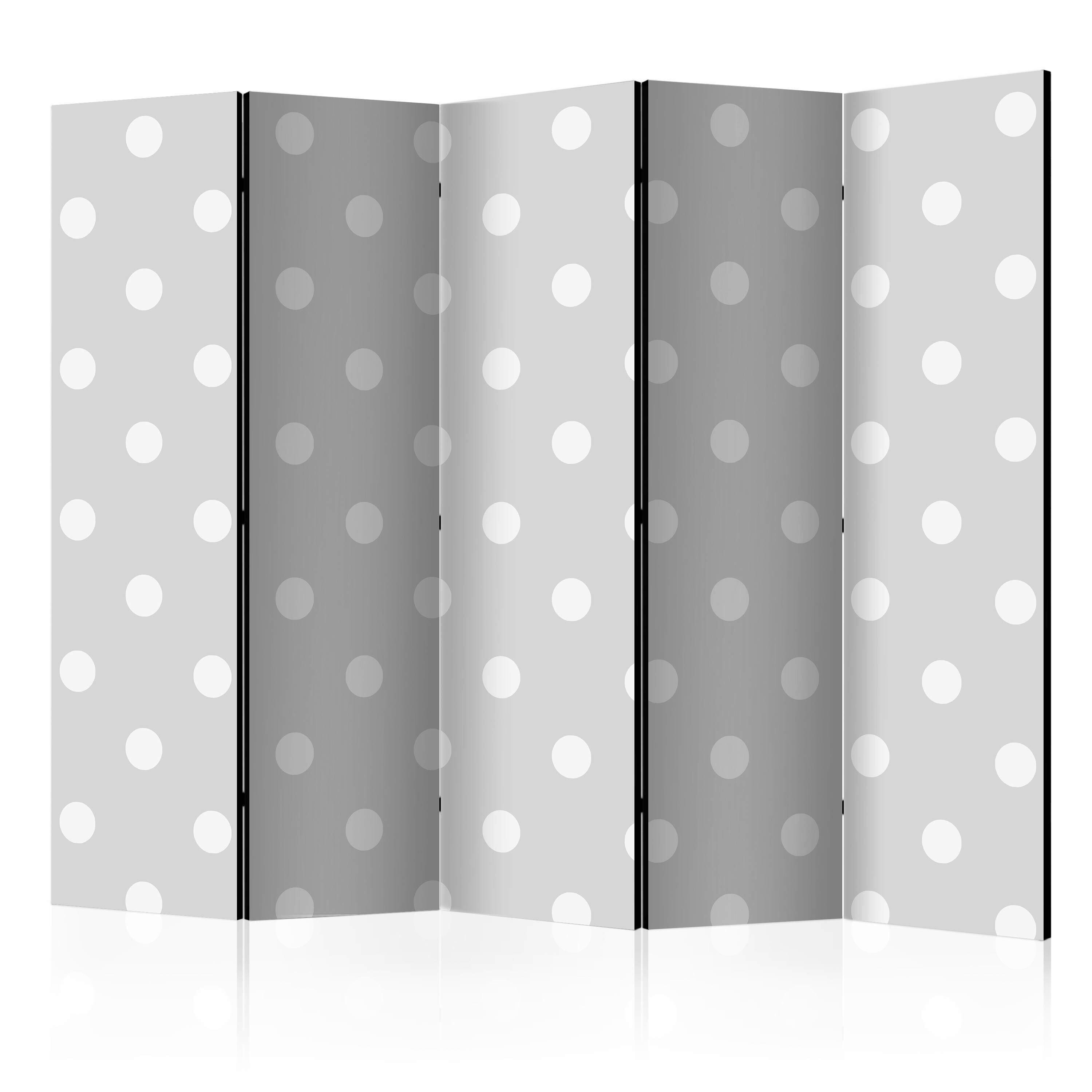 Paravan Cheerful Polka Dots I, 5-Delni, Dvostranski - temno siva/svetlo siva, Basics, tekstil/les (225/172/3cm) - artgeist