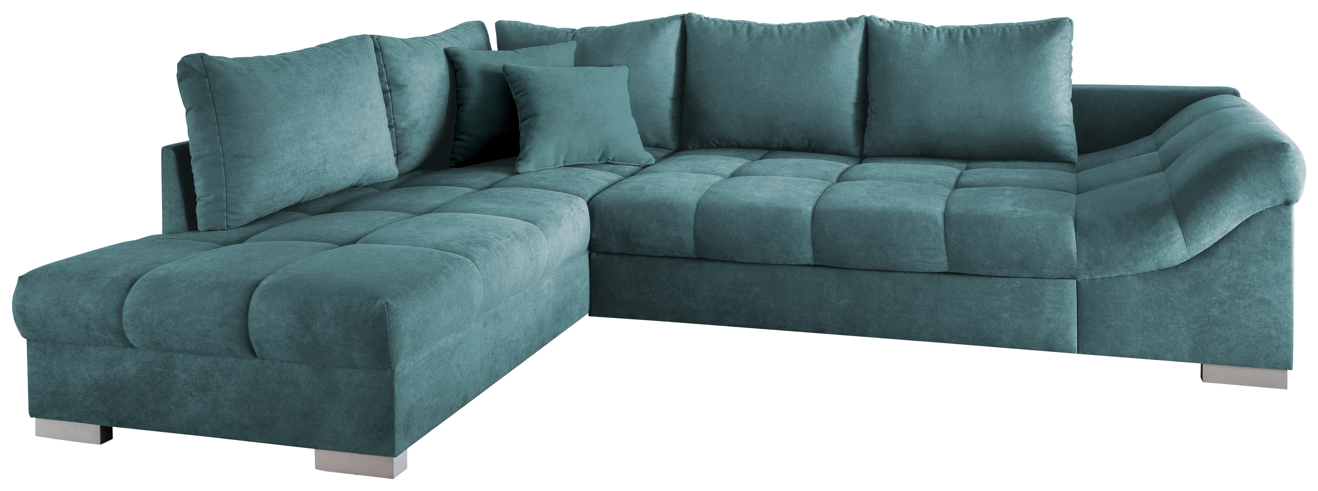 Wohnlandschaft Alvito Petrol Nylon/Mikrofaser - Silberfarben/Petrol, Design, Holz/Textil (202/298cm) - MID.YOU