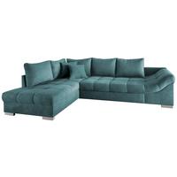 Wohnlandschaft Alvito Petrol Nylon/Mikrofaser - Silberfarben/Petrol, Design, Holz/Textil (202/298cm) - MID.YOU