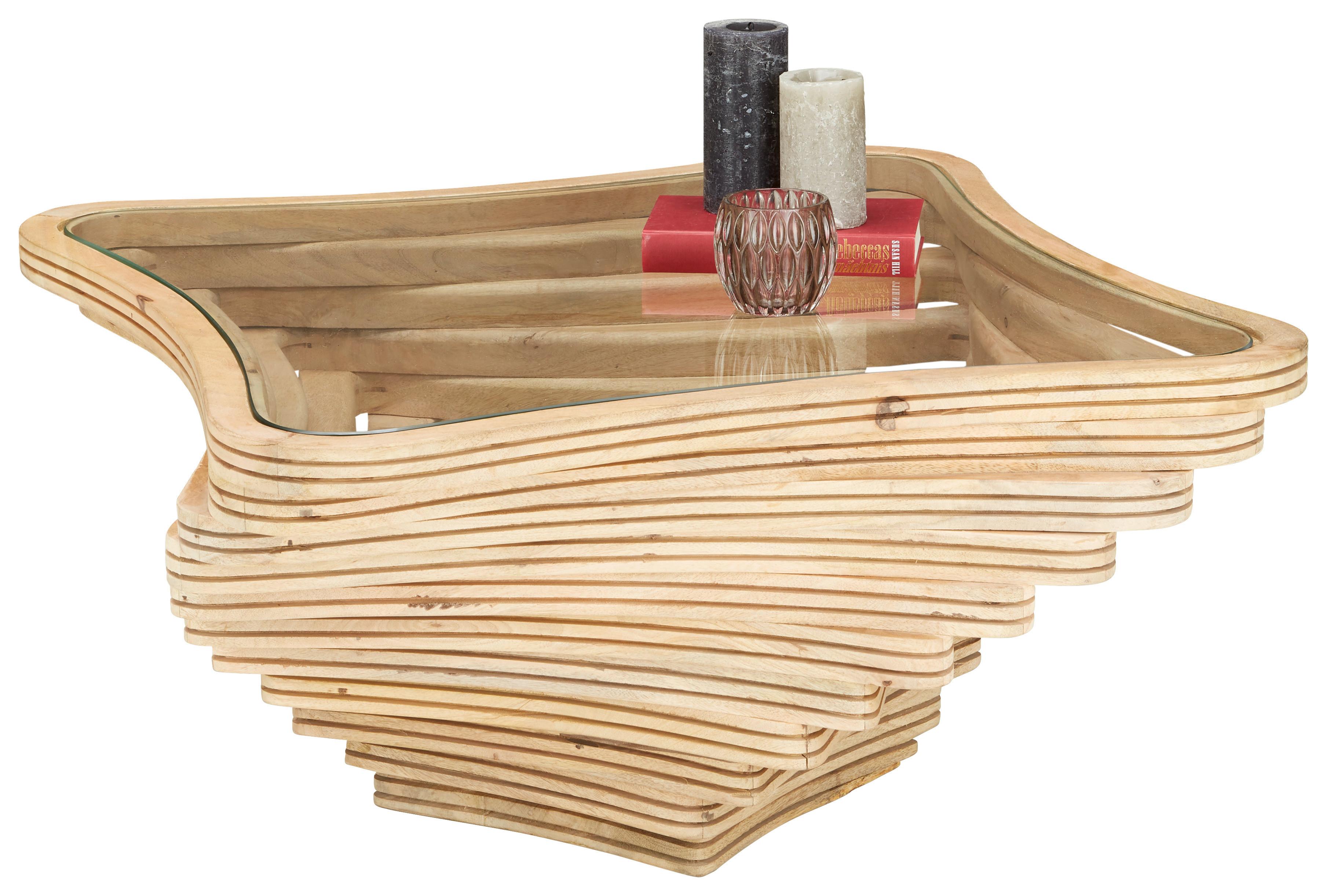 Măsuță de cafea Twister - culoare natur, Lifestyle, sticlă/lemn (83/83/42cm) - Premium Living