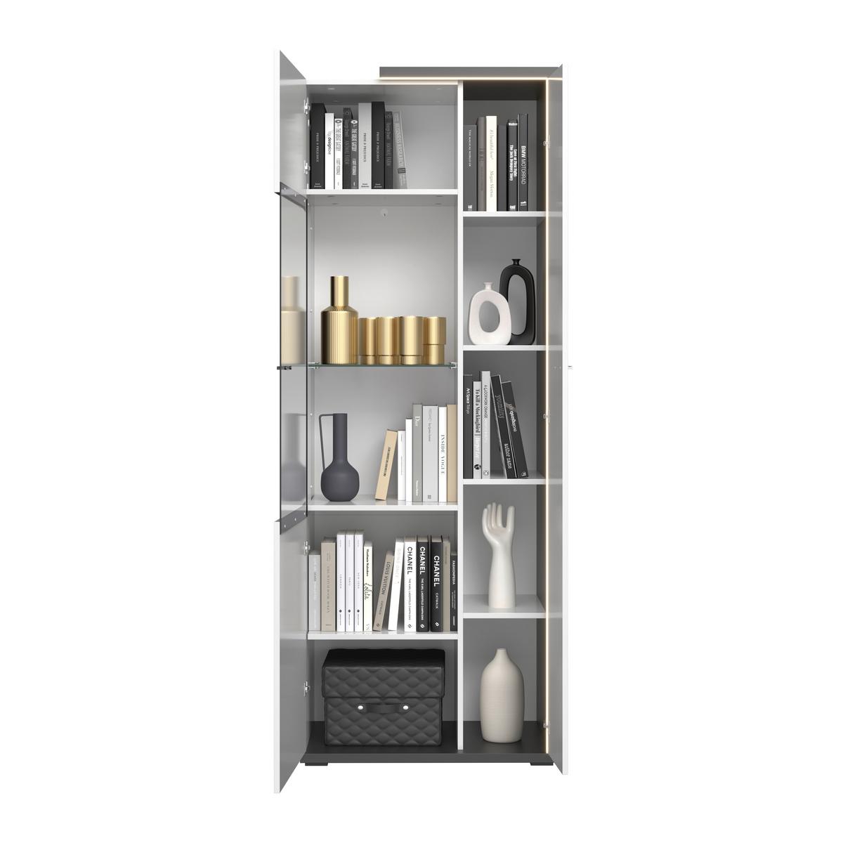 Vitrina Ambiente Plus - bijela/bijela visoki sjaj, Moderno, staklo/drvni materijal (73,4/199,1/43,6cm) - Modern Living