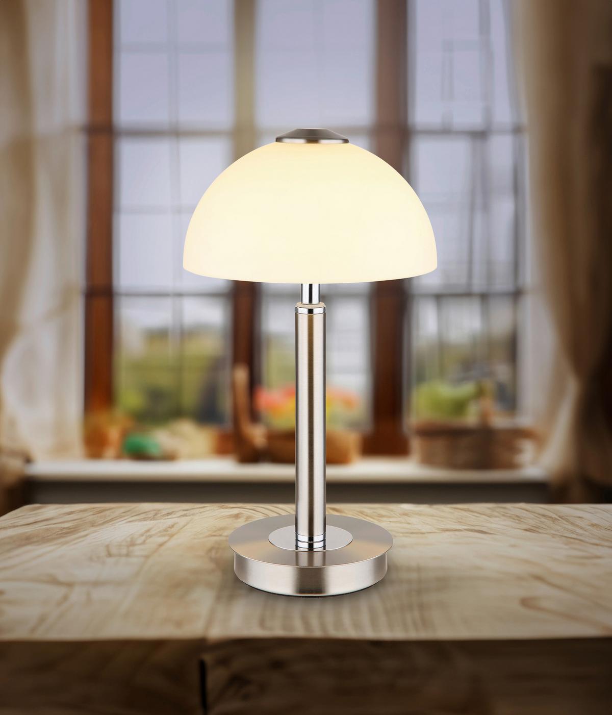 LED-TISCHLEUCHTE 21953N ULDIN - Chromfarben/Weiss, Basics, Glas/Kunststoff (25/45cm) - Globo