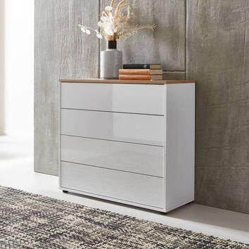 Kommode Mailand Typ 3 Weiß/Eichefarben - Weiß Hochglanz/Eichefarben, MODERN, Holzwerkstoff/Kunststoff (79/73/33cm) - MID.YOU