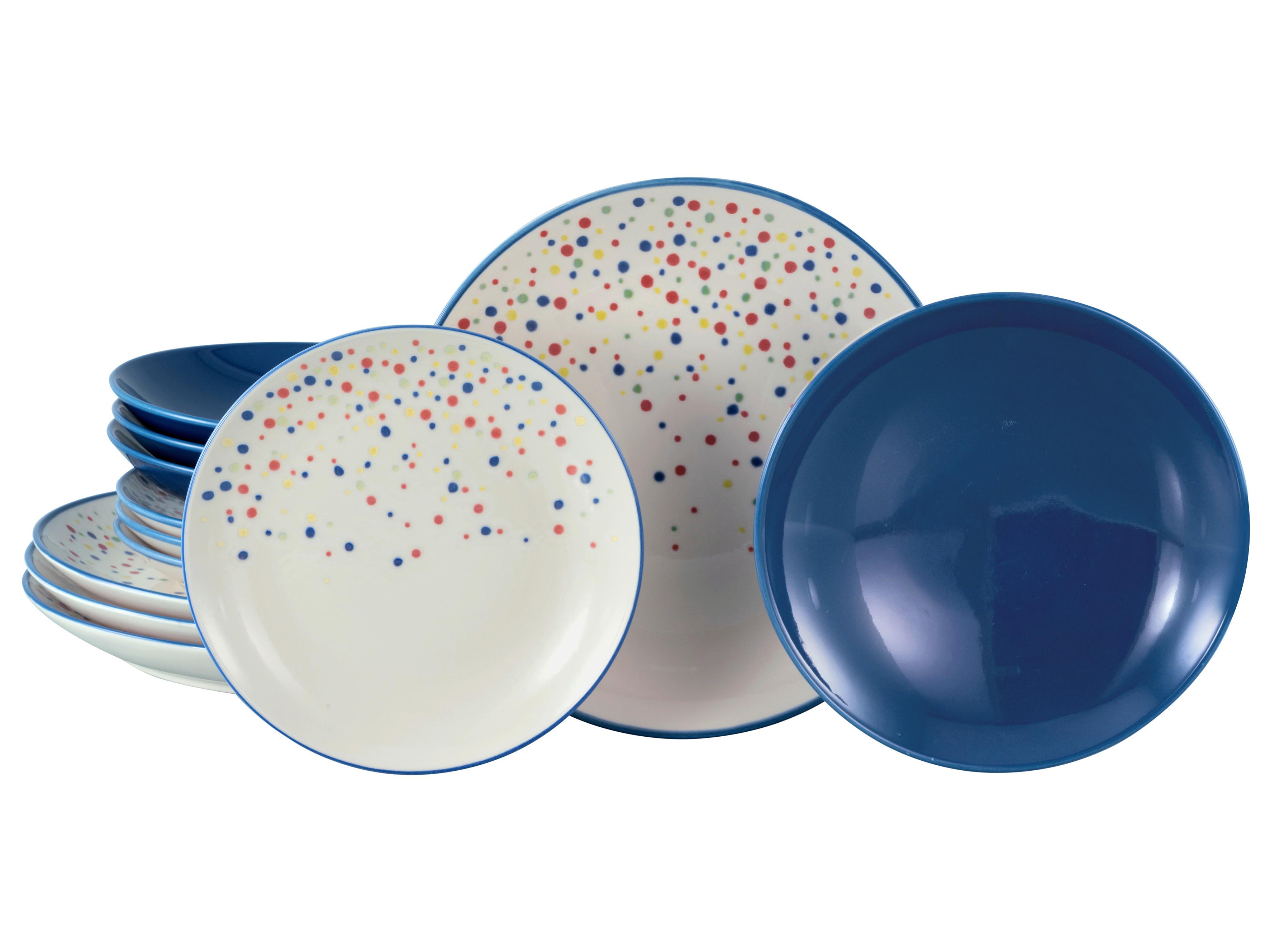 Tafelservice Joy Blau/Creme, 12-teilig - Blau/Creme, Basics, Keramik - Creatable