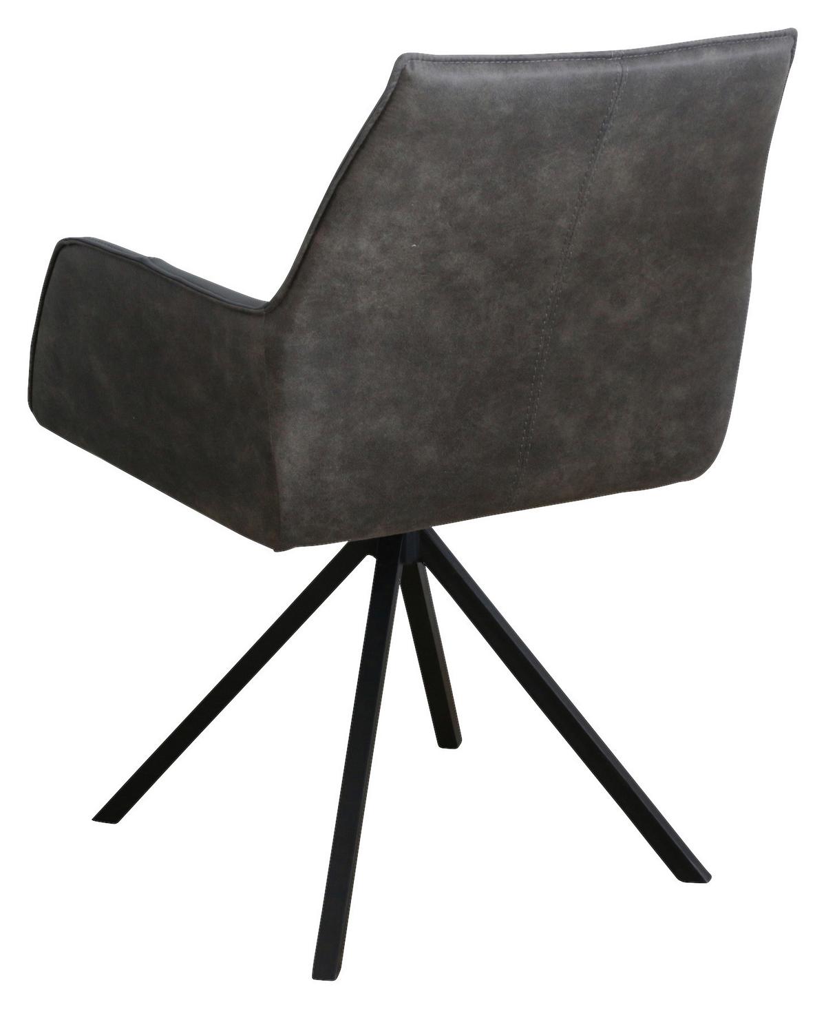 KRZESŁO Z PODŁOKIETNIKAMI NIZZA - antracytowy/czarny, Design, skóra/metal (59,5/87,5/69cm) - Novel