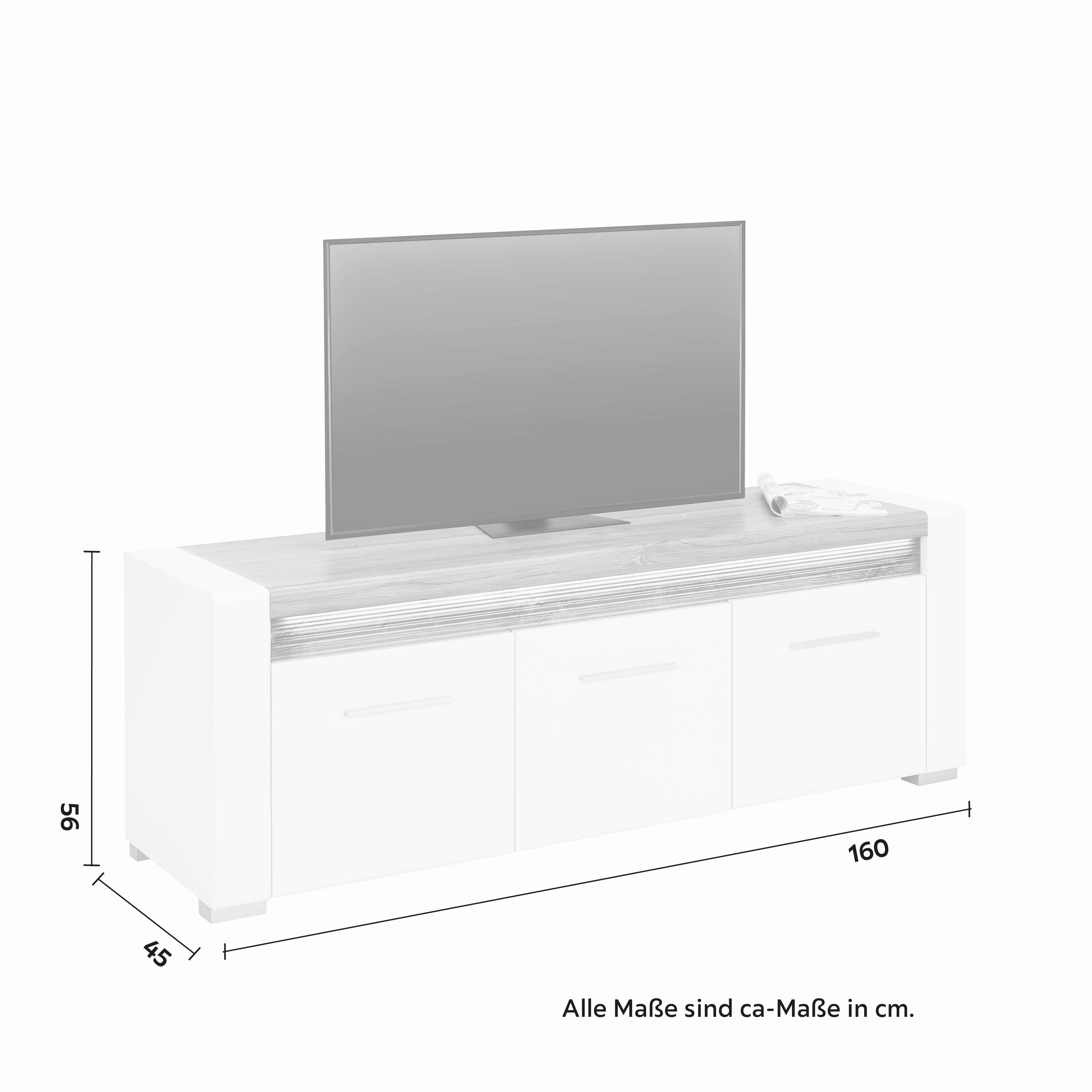 MEDIABÄNK LEONARDO - vit/kromfärg, Modern, metall/trämaterial (160/56/45cm) - Mömax