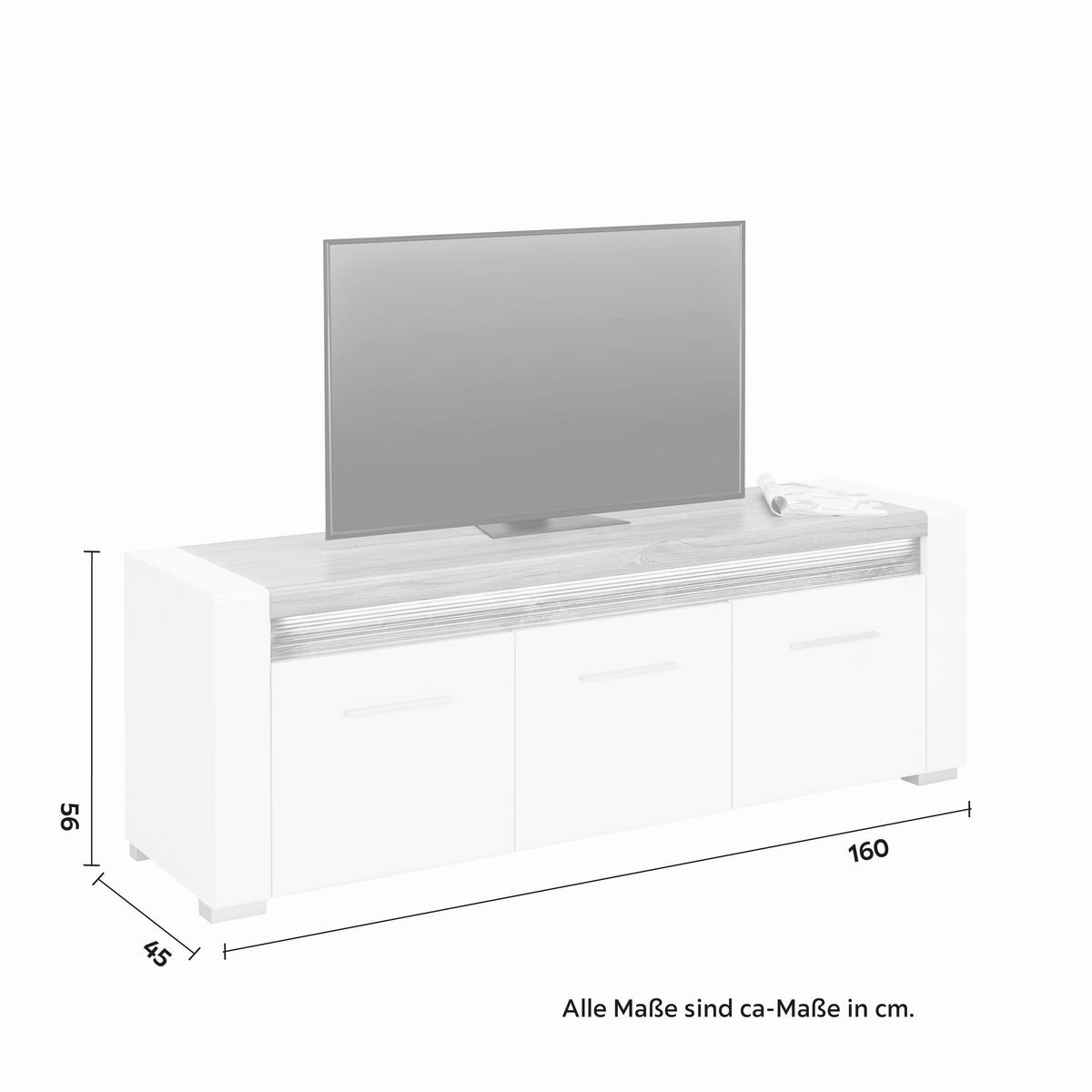 Tv Komoda Leonardo - bijela/boje hrasta, Moderno, drvni materijal/metal (160/56/45cm) - Modern Living