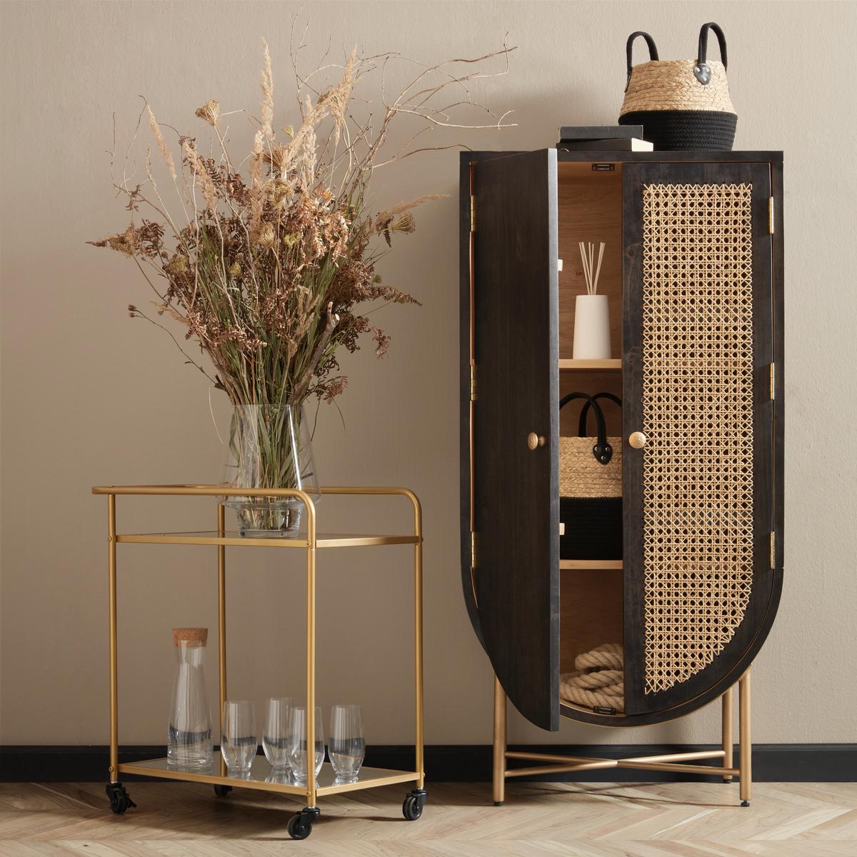 Highboard aus Mangoholz in Schwarz - Messingfarben/Schwarz, Lifestyle, Holz/Metall (70/142/48cm) - Premium Living