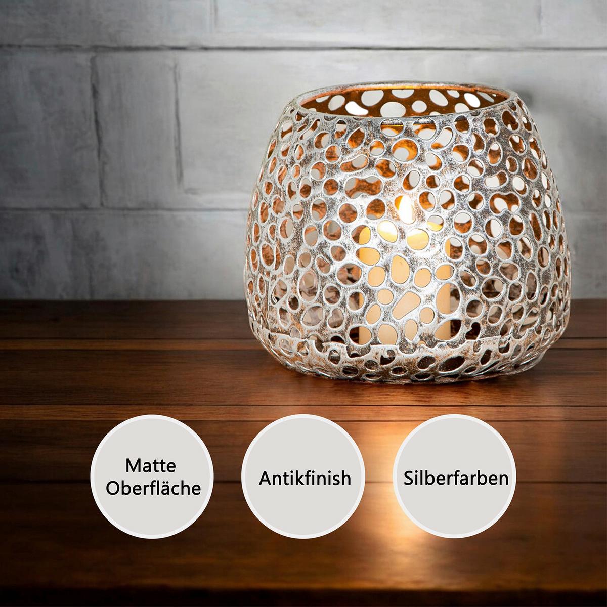 Windlicht Silberfarben - Silberfarben, Basics, Metall (14/12/14cm)