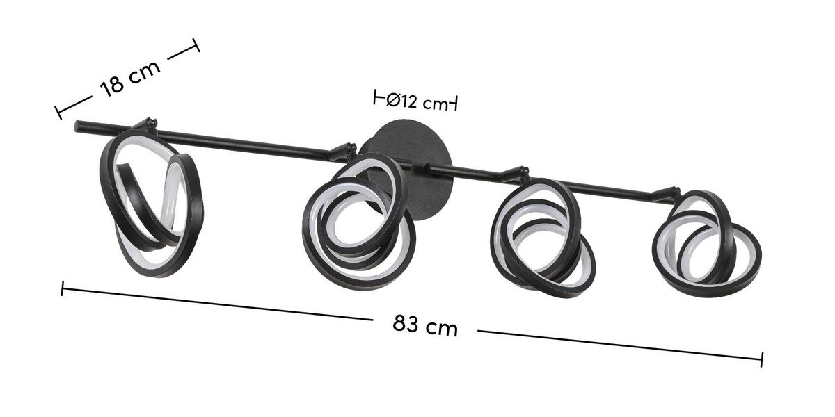 Led Spotlámpa Rundi - fekete, Modern, műanyag/fém (83/12/18cm) - Modern Living