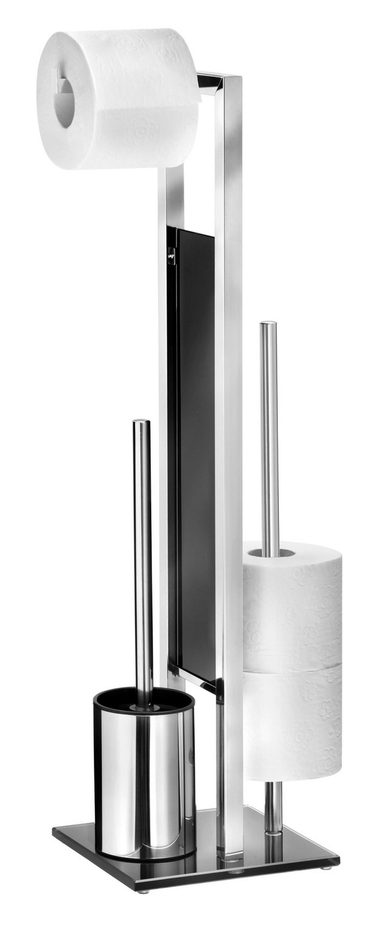 ZESTAW DO WC RIVALTA - kolor stalowy/czarny, Basics, tworzywo sztuczne/metal (18/70/23cm) - Wenko