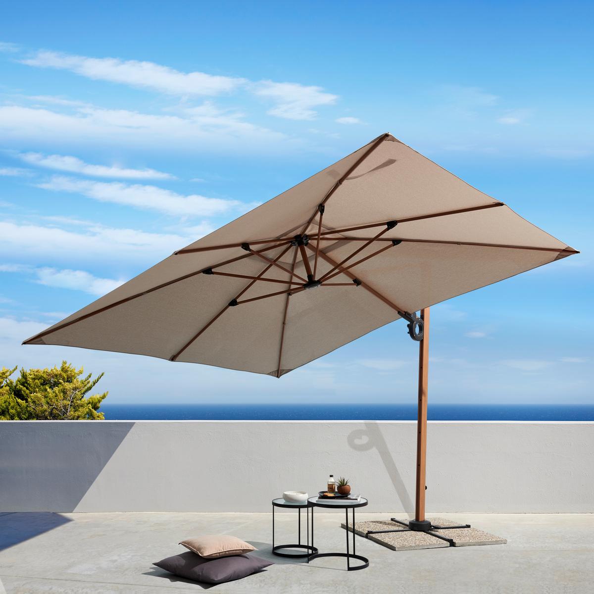 Ampelschirm Elian in Natur/Schwarz - Beige/Schwarz, Modern, Kunststoff/Textil (300/250/300cm) - Premium Living