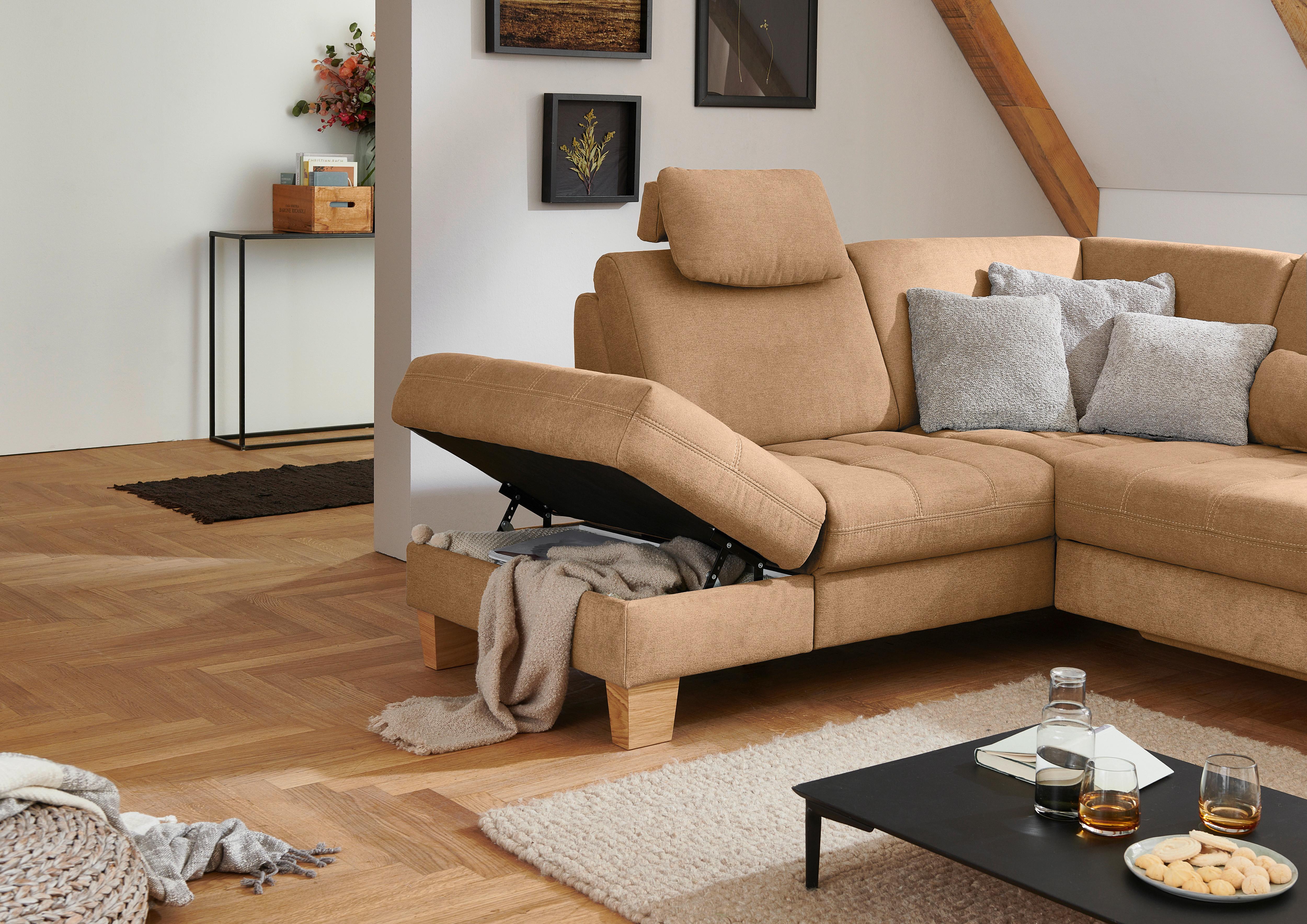 Sedežna Garnitura Pp-La23117 - bež/barve konjaka, Moderno, tekstil/leseni material (221/45/253cm) - Premium Living