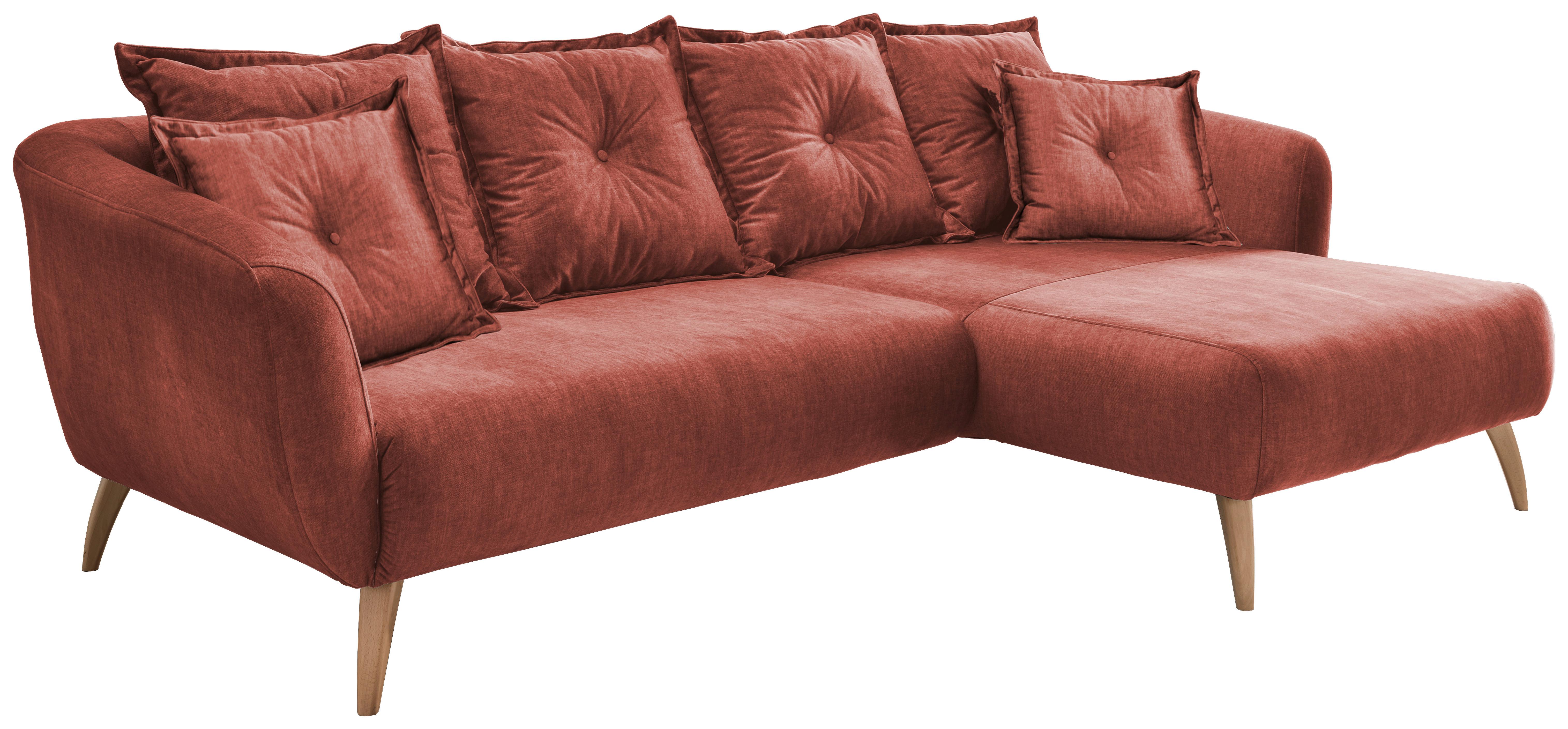 Wohnlandschaft Baggio Koralle Velours - Koralle/Buchefarben, MODERN, Holz/Textil (277/162cm) - Livetastic