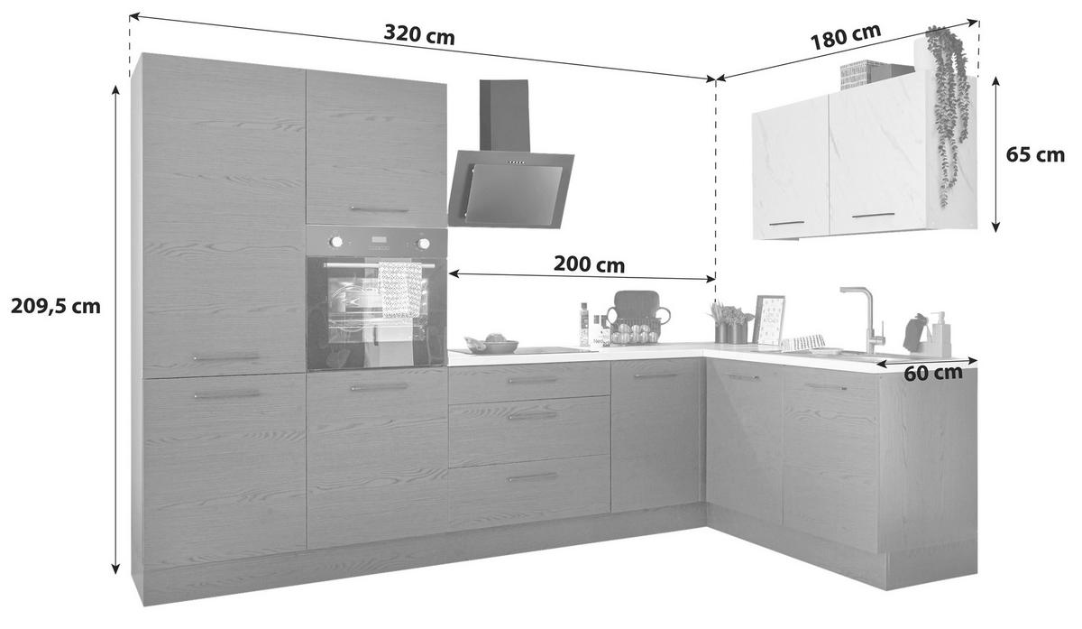 Eckküche New York mit Geräten ca.320x180cm Graphitfarben - Graphitfarben/Schwarz, Design, Holzwerkstoff/Metall (320/180cm) - P & B