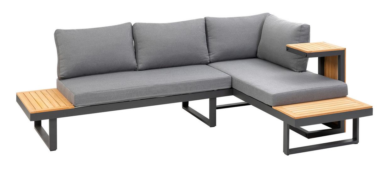 Loungegarnitur 3-tlg. Samara Holz/Metall/Textil mit Kissen - Anthrazit/Grau, Basics, Holz/Textil (253/70/175cm) - Gardenson