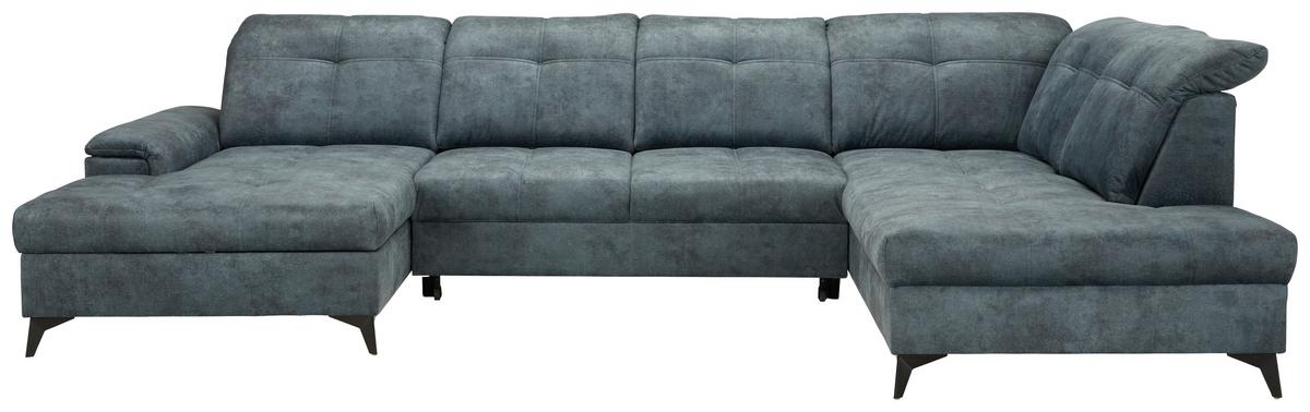 Wohnlandschaft Sierra in Blaugrau - Blaugrau/Schwarz, MODERN, Textil/Metall (181/364/230cm) - Mömax
