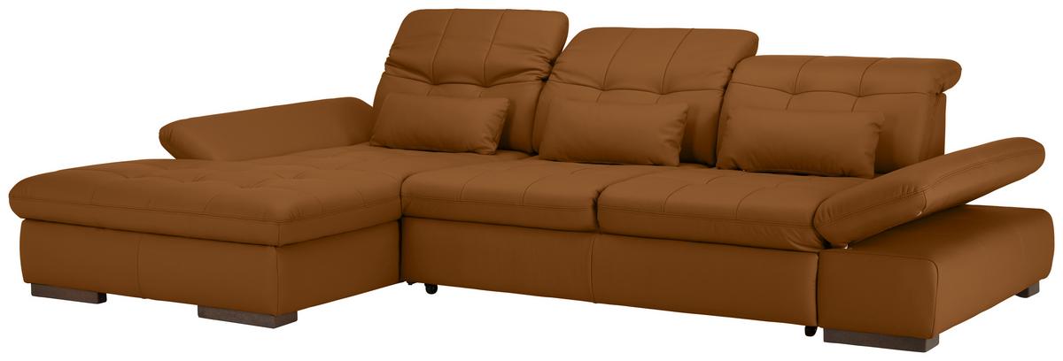 Wohnlandschaft Sanfino Leder Dunkelorange - Chromfarben/Dunkelorange, KONVENTIONELL, Leder/Metall (199/79-96/305cm) - Premium Living