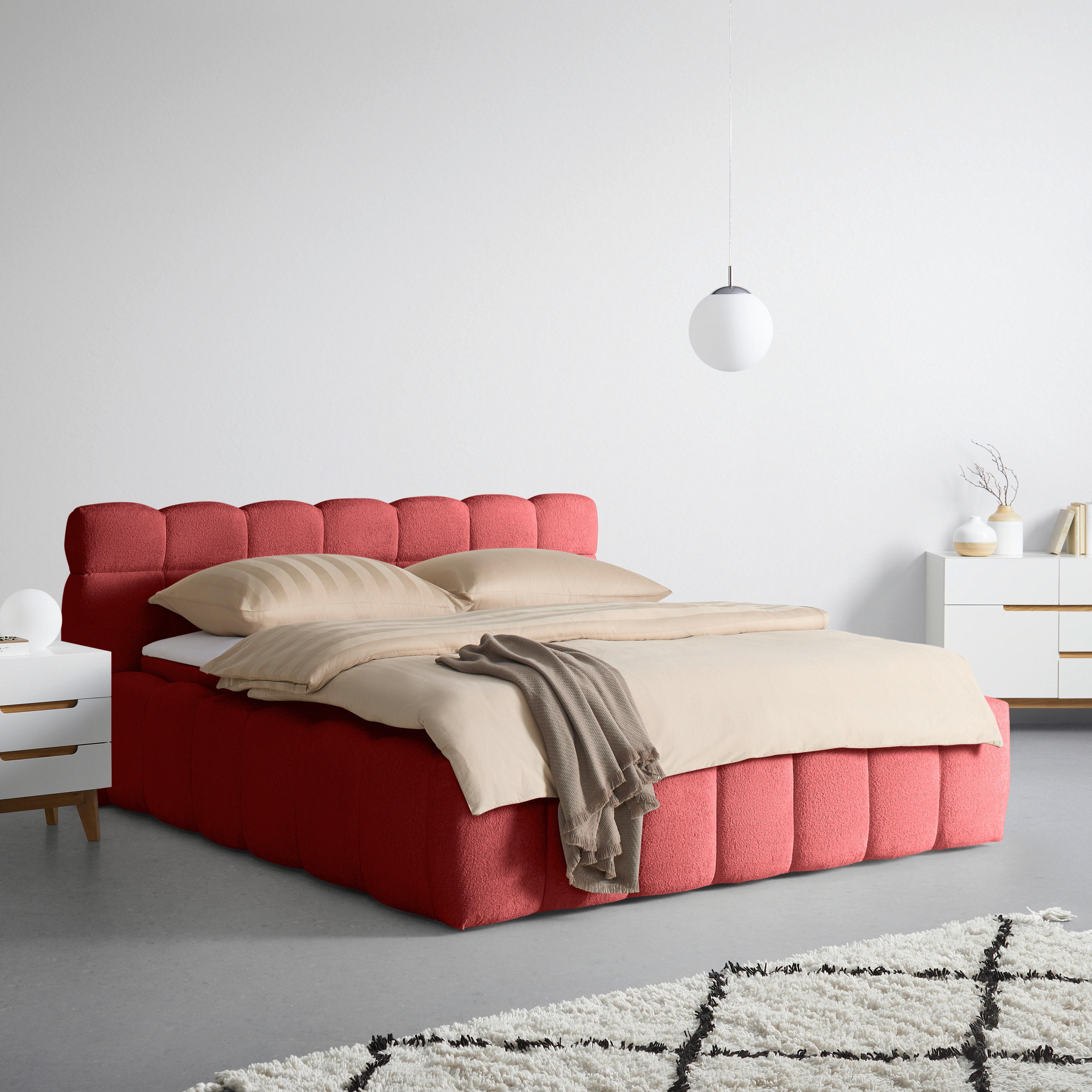 Polsterbett Monte Rot ca. 180x200cm - Rot/Schwarz, KONVENTIONELL, Kunststoff/Textil (180/200cm) - Based
