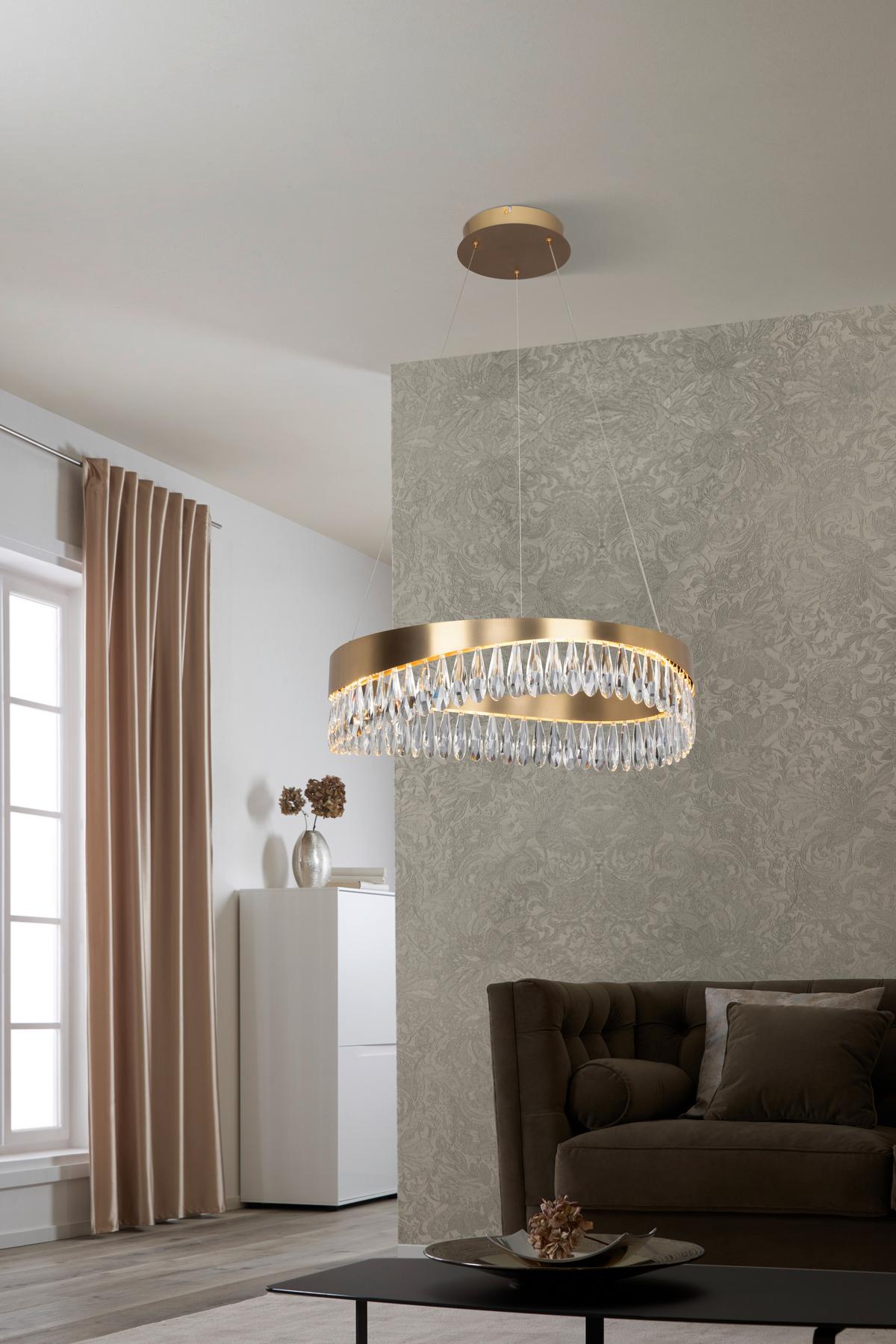 LAMPA WISZĄCA LED FERRARA - kolor złoty, Design, metal (60/150cm) - Glandor