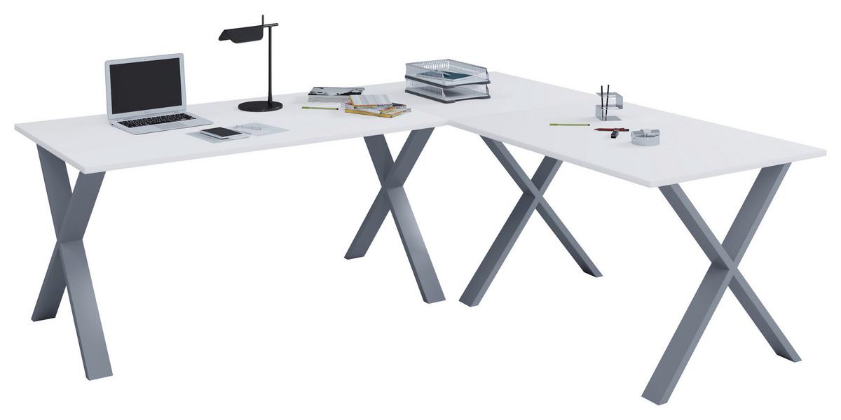 Kotna Pisalna Miza Lona, Bela, 220x220cm - srebrne barve/bela, Moderno, kovina/leseni material (220/220/76cm) - MID.YOU