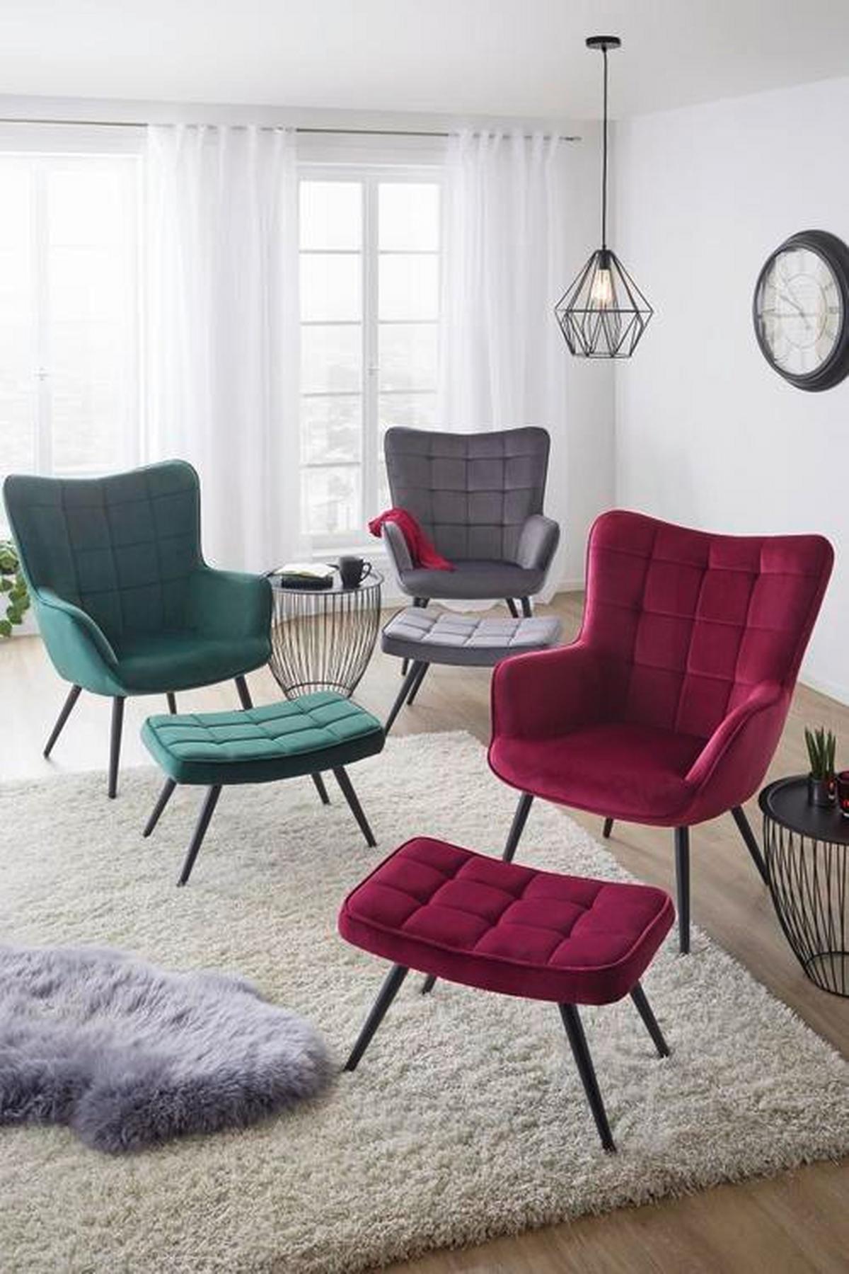 Hocker aus Samt in Grün - Schwarz/Grün, Modern, Textil/Metall (39/39/59cm) - Mömax
