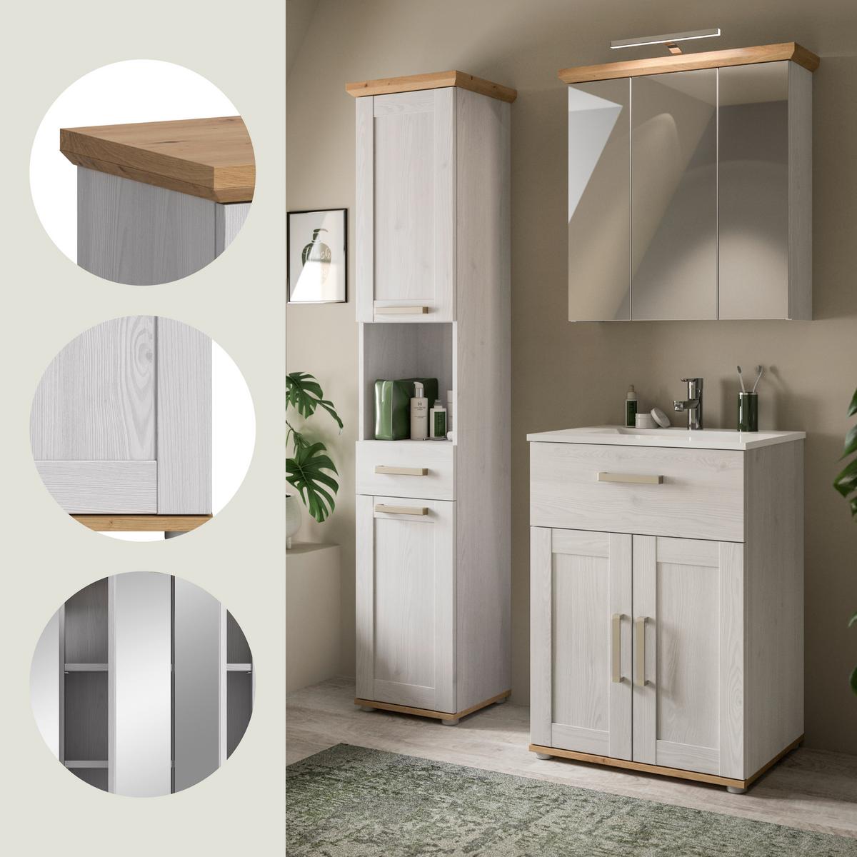 Badezimmer Verona Lärchenfarben/Eiche Artisan - Silberfarben/Lärchefarben, Trend, Glas/Keramik (108cm) - MID.YOU
